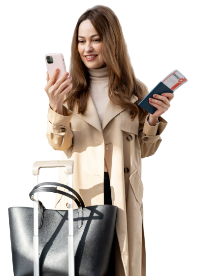 Traveler speaking with flight booking agent by phone