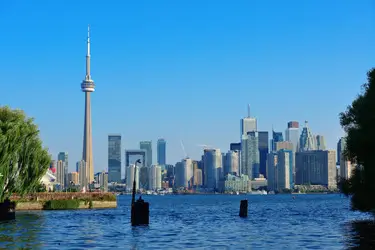 Toronto skyline and CN Tower by Lake Ontario